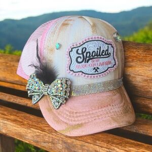 Pink and Beige Embellished Cap
